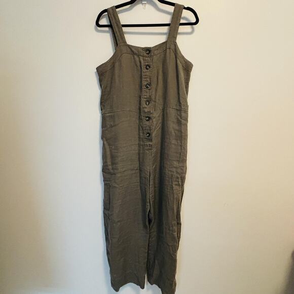 Everlane Jumpsuit Womens 6 Linen Wide Leg Overalls Button Front Pockets Picnic - Picture 1 of 12